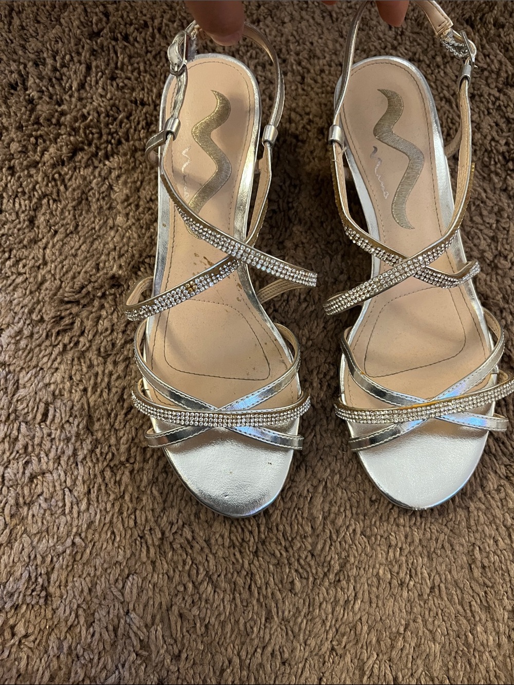 Nina Silver Rhinestone Strappy Slingback Sandals